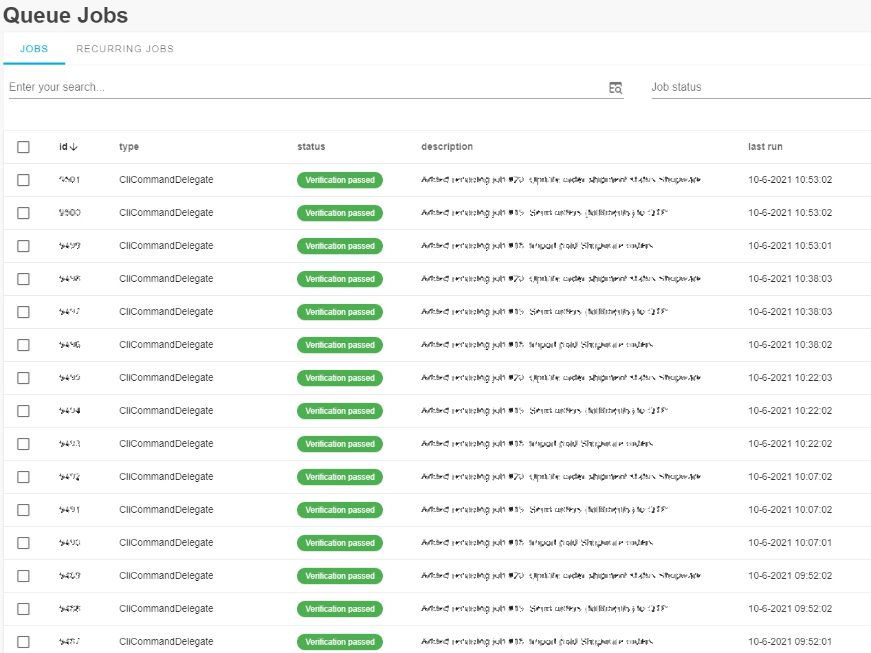 Overzicht queue jobs